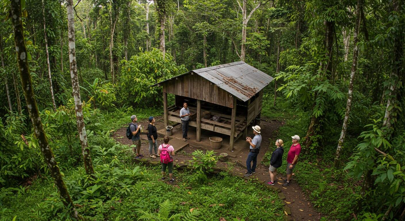People are learning about cacao at the Rainforest Chocolate Tour