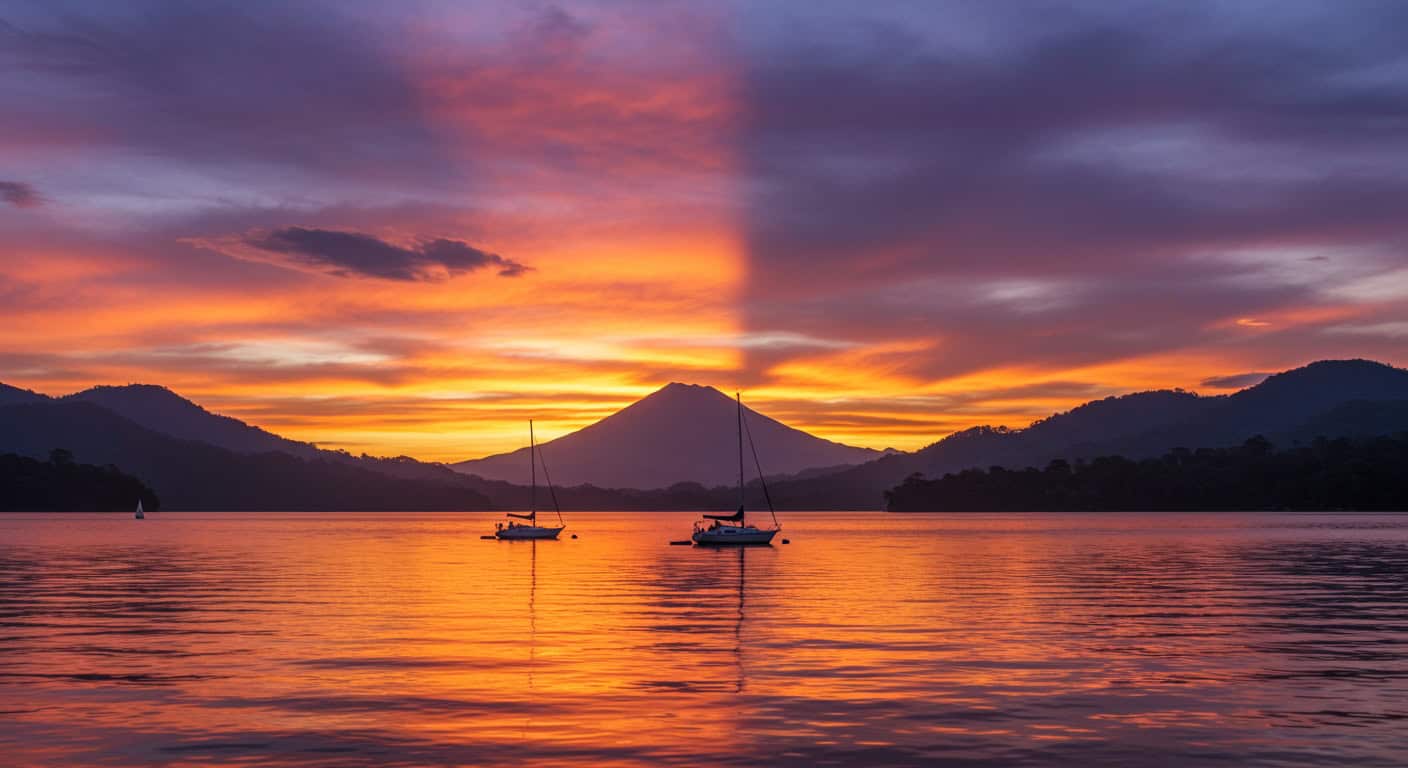 A sunset view of Lake Arenal