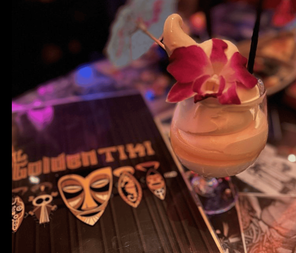 Cocktail and menu from The Golden Tiki
